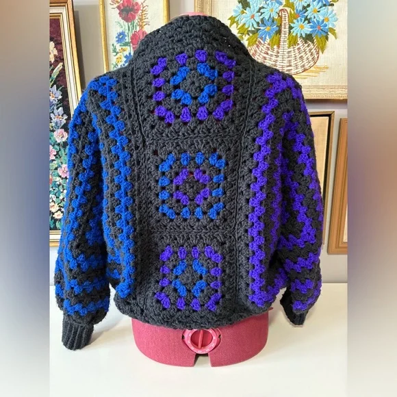 Black, Purple Blue Crochet Cardigan. Handmade. - Picture 6 of 8